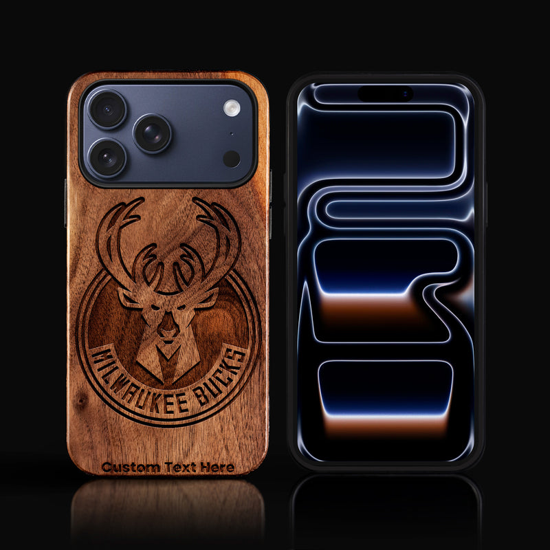Custom Milwaukee Bucks iPhone 17/17 Pro/17 Pro Max/17 Air Case - Carved Wood Bucks Cover