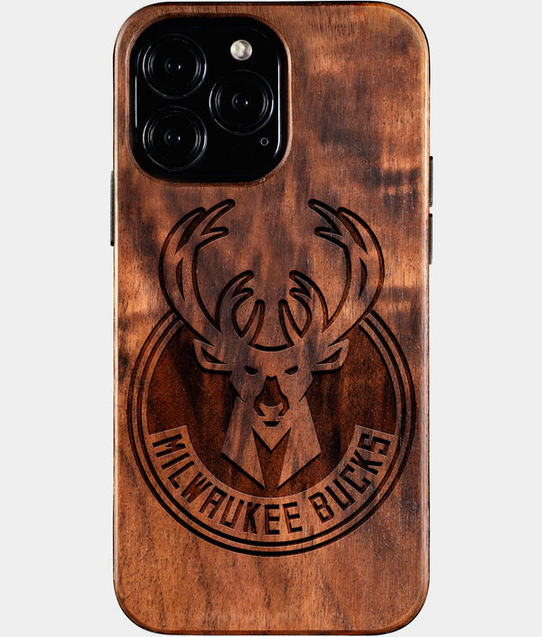 Custom Milwaukee Bucks iPhone 16/16 Pro/16 Pro Max/16 Plus Case - Wood Bucks Cover - Eco-friendly Milwaukee Bucks iPhone 16 Case - Carved Wood Custom Milwaukee Bucks Gift For Him - Monogrammed Personalized iPhone 16 Cover By Engraved In Nature