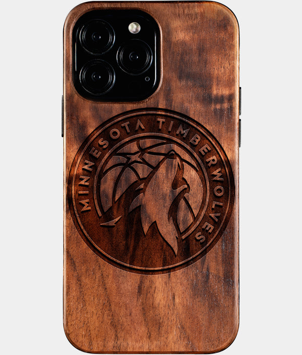 Custom Minnesota Timberwolves iPhone 16/16 Pro/16 Pro Max/16 Plus Case - Wood Timberwolves Cover - Eco-friendly Minnesota Timberwolves iPhone 16 Case - Carved Wood Custom Minnesota Timberwolves Gift For Him - Monogrammed Personalized iPhone 16 Cover By Engraved In Nature