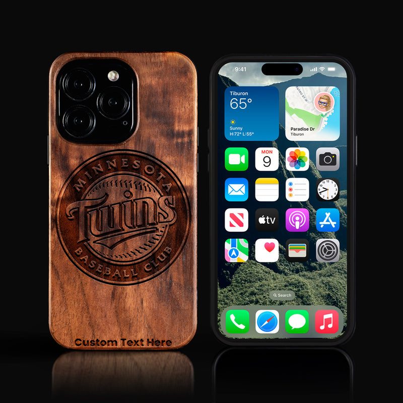 Custom Minnesota Twins iPhone 16/16 Pro/16 Pro Max/16 Plus Case - Carved Wood Twins Cover