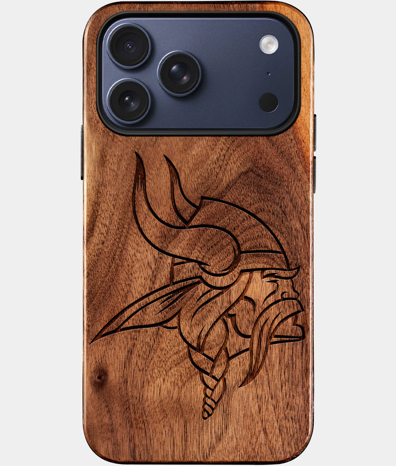 Eco-friendly Minnesota Vikings iPhone 17 Pro Max Case - Carved Wood Custom Minnesota Vikings Gift For Him - Monogrammed Personalized iPhone 17 Pro Max Cover By Engraved In Nature