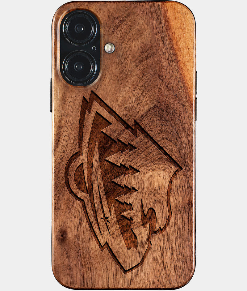 Eco-friendly Minnesota Wild iPhone 17 Case - Carved Wood Custom Minnesota Wild Gift For Him - Monogrammed Personalized iPhone 17 Cover By Engraved In Nature