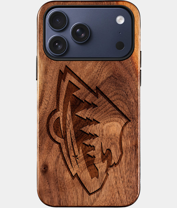 Custom Minnesota Wild iPhone 17/17 Pro/17 Pro Max/17 Air Case - Wood Wild Cover - Eco-friendly Minnesota Wild iPhone 17 Case - Carved Wood Custom Minnesota Wild Gift For Him - Monogrammed Personalized iPhone 17 Cover By Engraved In Nature