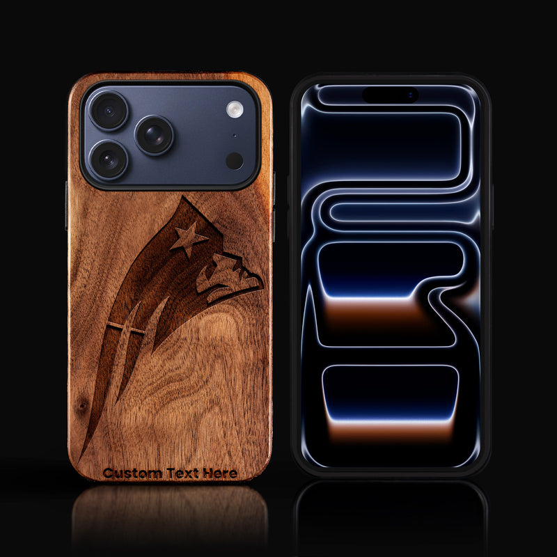 Custom New England Patriots iPhone 17/17 Pro/17 Pro Max/17 Air Case - Carved Wood Patriots Cover