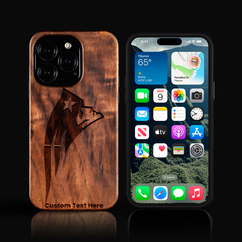 Custom New England Patriots iPhone 16/16 Pro/16 Pro Max/16 Plus Case - Carved Wood Patriots Cover