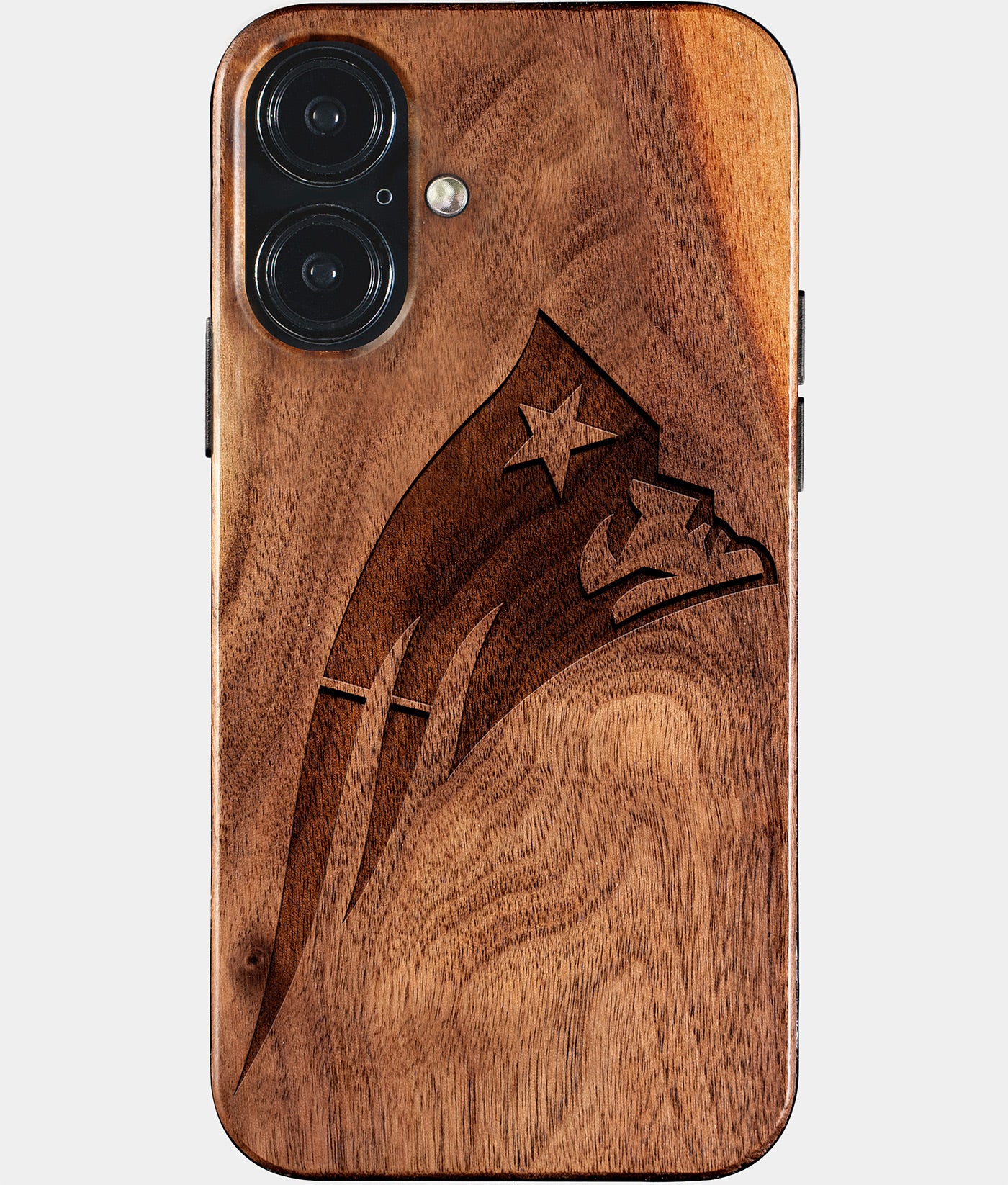 Eco-friendly New England Patriots iPhone 17 Case - Carved Wood Custom New England Patriots Gift For Him - Monogrammed Personalized iPhone 17 Cover By Engraved In Nature
