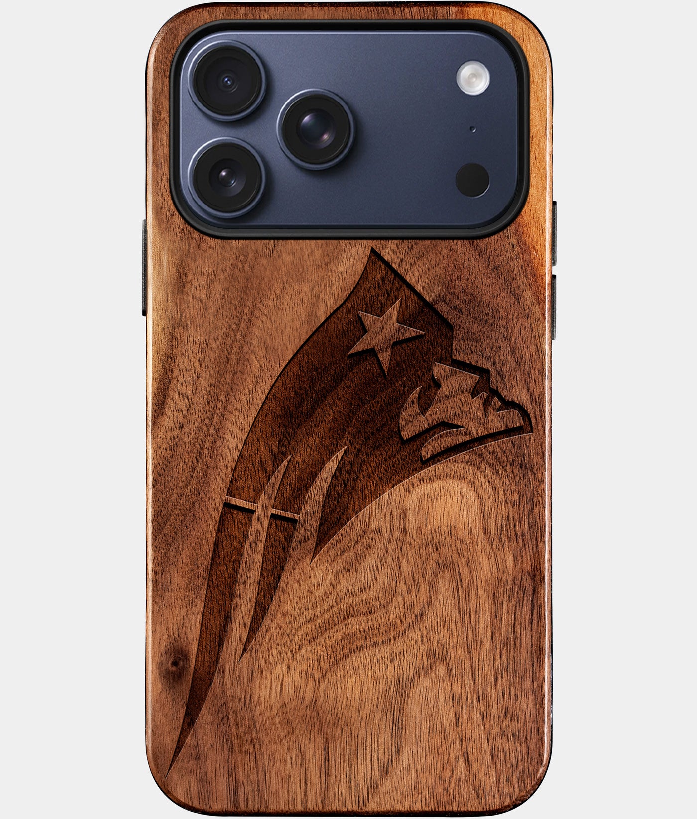 Eco-friendly New England Patriots iPhone 17 Pro Max Case - Carved Wood Custom New England Patriots Gift For Him - Monogrammed Personalized iPhone 17 Pro Max Cover By Engraved In Nature