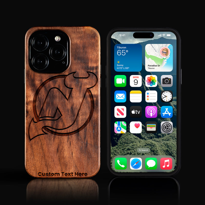 Custom New Jersey Devils iPhone 16/16 Pro/16 Pro Max/16 Plus Case - Carved Wood Devils Cover