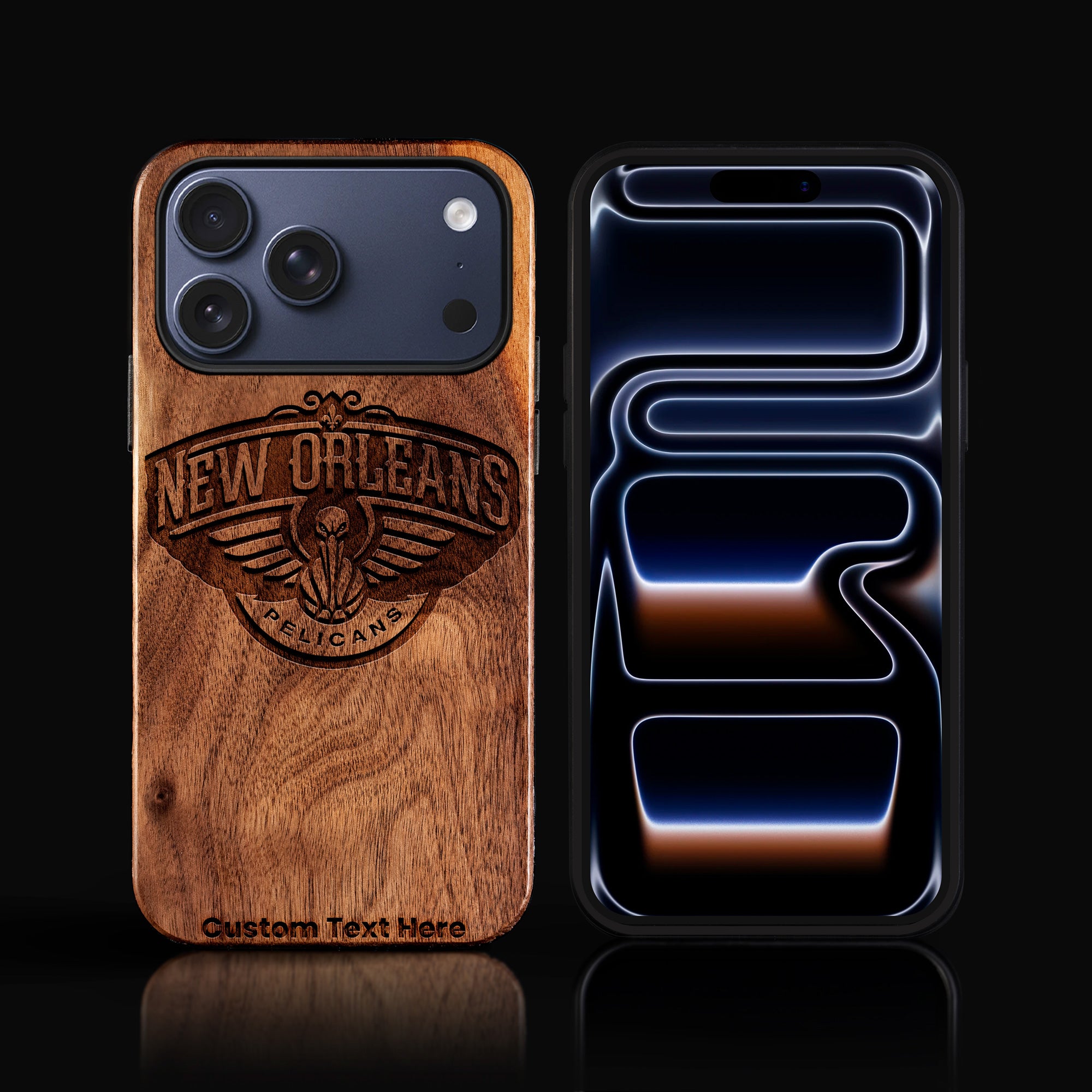 Custom New Orleans Pelicans iPhone 17/17 Pro/17 Pro Max/17 Air Case - Carved Wood Pelicans Cover