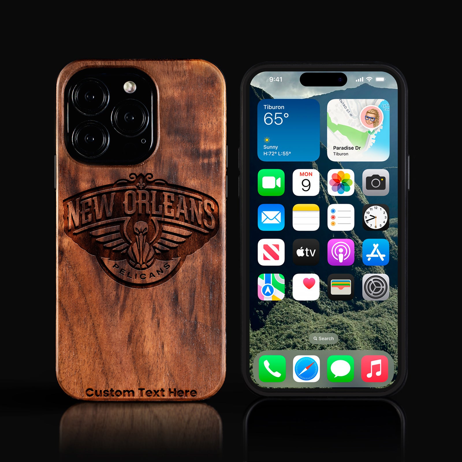 Custom New Orleans Pelicans iPhone 16/16 Pro/16 Pro Max/16 Plus Case - Carved Wood Pelicans Cover