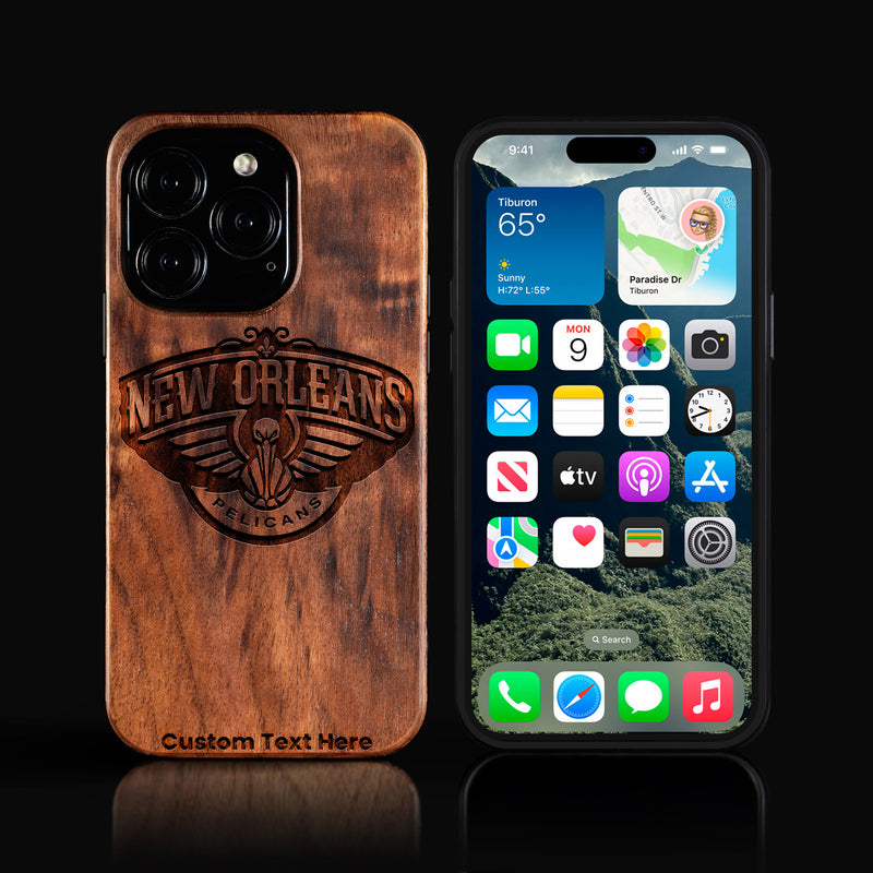 Custom New Orleans Pelicans iPhone 16/16 Pro/16 Pro Max/16 Plus Case - Carved Wood Pelicans Cover