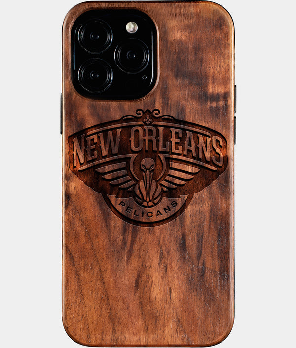 Custom New Orleans Pelicans iPhone 16/16 Pro/16 Pro Max/16 Plus Case - Wood Pelicans Cover - Eco-friendly New Orleans Pelicans iPhone 16 Case - Carved Wood Custom New Orleans Pelicans Gift For Him - Monogrammed Personalized iPhone 16 Cover By Engraved In Nature