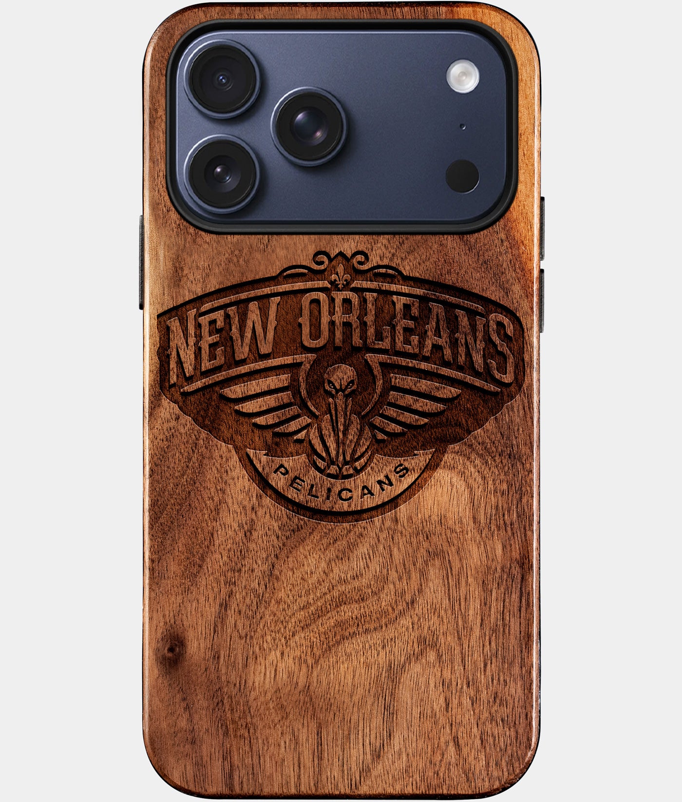 Eco-friendly New Orleans Pelicans iPhone 17 Pro Max Case - Carved Wood Custom New Orleans Pelicans Gift For Him - Monogrammed Personalized iPhone 17 Pro Max Cover By Engraved In Nature