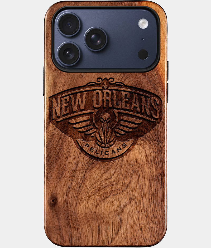 Eco-friendly New Orleans Pelicans iPhone 17 Pro Max Case - Carved Wood Custom New Orleans Pelicans Gift For Him - Monogrammed Personalized iPhone 17 Pro Max Cover By Engraved In Nature
