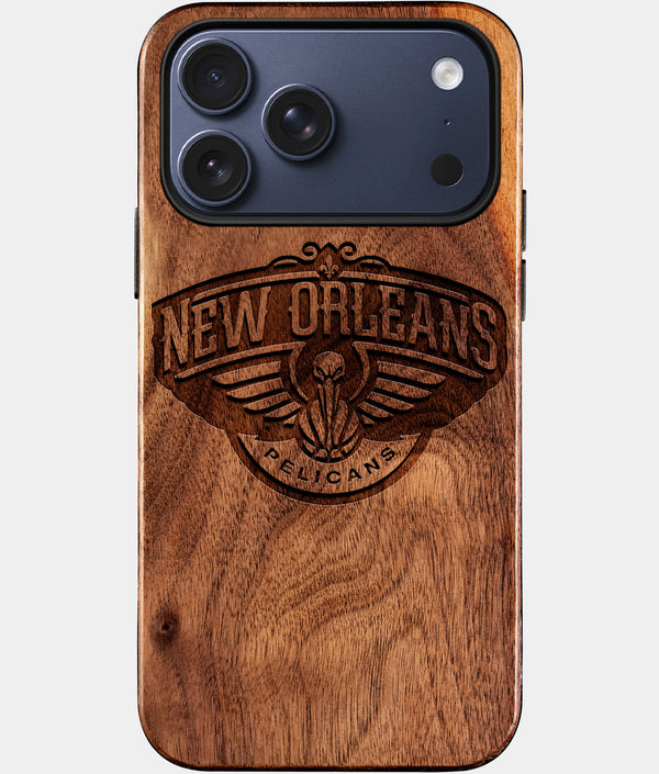 Custom New Orleans Pelicans iPhone 17/17 Pro/17 Pro Max/17 Air Case - Wood Pelicans Cover - Eco-friendly New Orleans Pelicans iPhone 17 Case - Carved Wood Custom New Orleans Pelicans Gift For Him - Monogrammed Personalized iPhone 17 Cover By Engraved In Nature