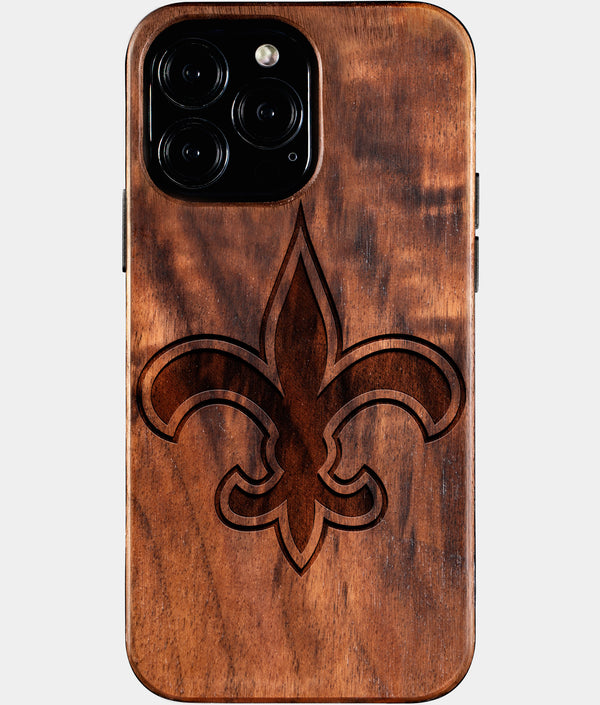 Custom New Orleans Saints iPhone 16/16 Pro/16 Pro Max/16 Plus Case - Wood Saints Cover - Eco-friendly New Orleans Saints iPhone 16 Case - Carved Wood Custom New Orleans Saints Gift For Him - Monogrammed Personalized iPhone 16 Cover By Engraved In Nature