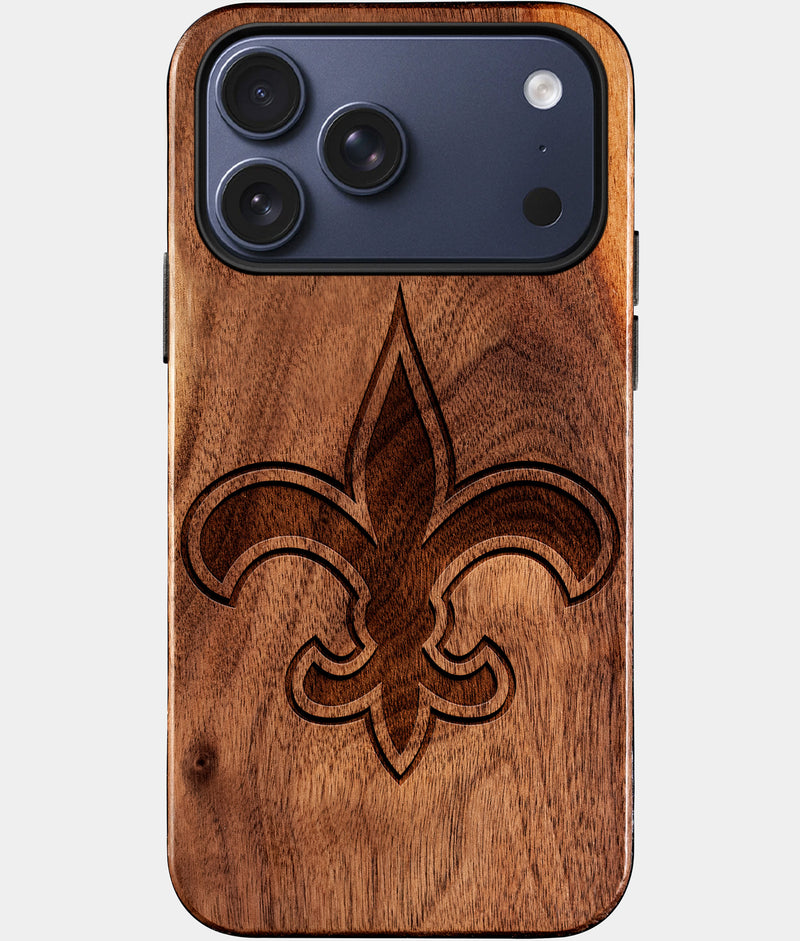 Eco-friendly New Orleans Saints iPhone 17 Pro Max Case - Carved Wood Custom New Orleans Saints Gift For Him - Monogrammed Personalized iPhone 17 Pro Max Cover By Engraved In Nature