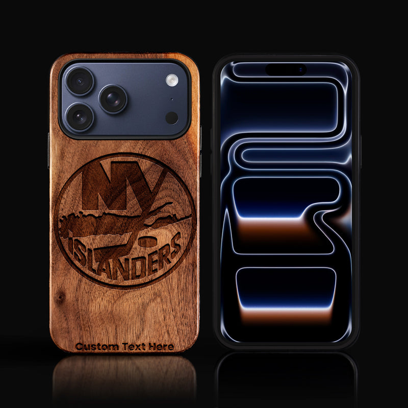 Custom New York Islanders iPhone 17/17 Pro/17 Pro Max/17 Air Case - Carved Wood Islanders Cover