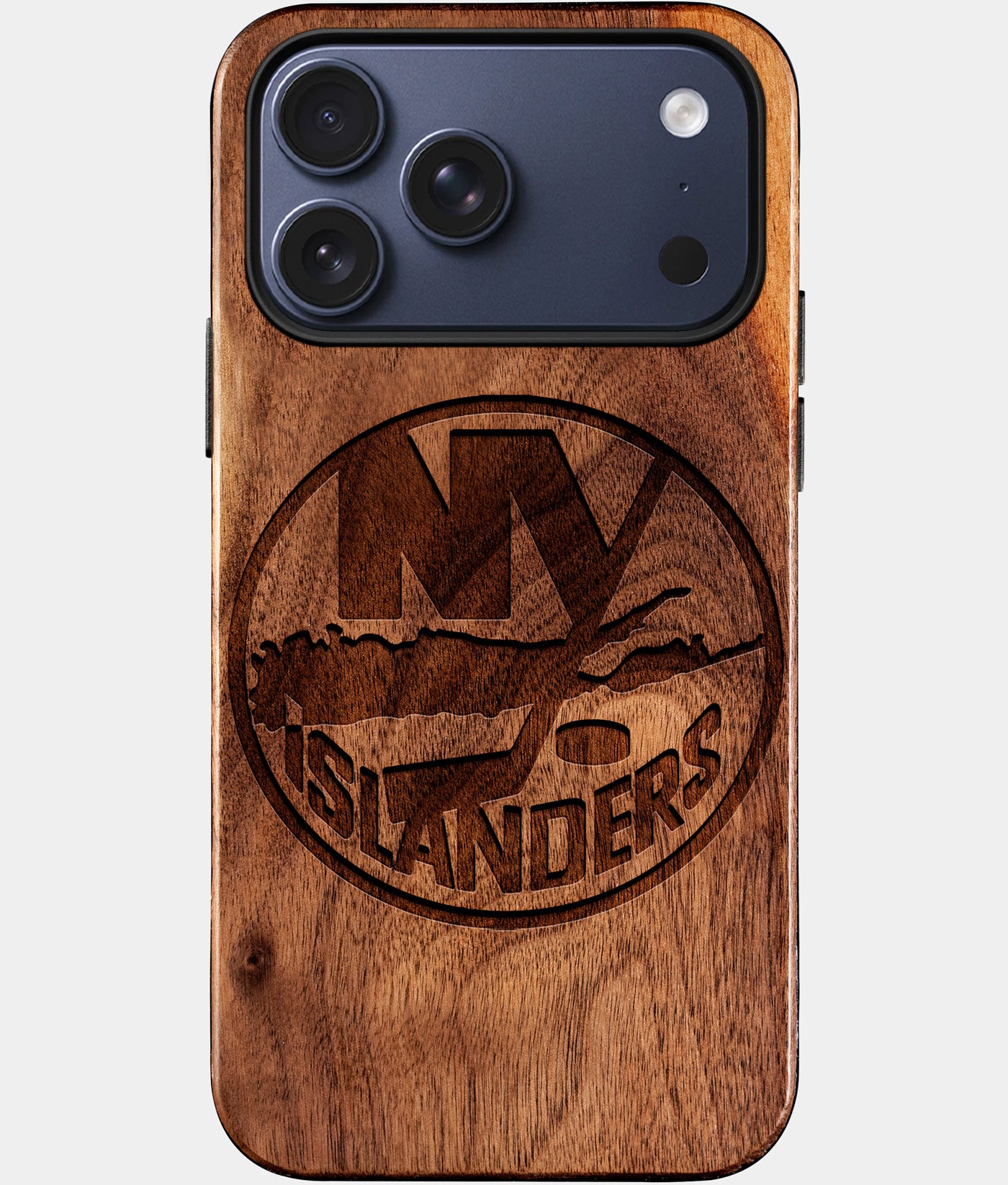 Eco-friendly New York Islanders iPhone 17 Pro Max Case - Carved Wood Custom New York Islanders Gift For Him - Monogrammed Personalized iPhone 17 Pro Max Cover By Engraved In Nature
