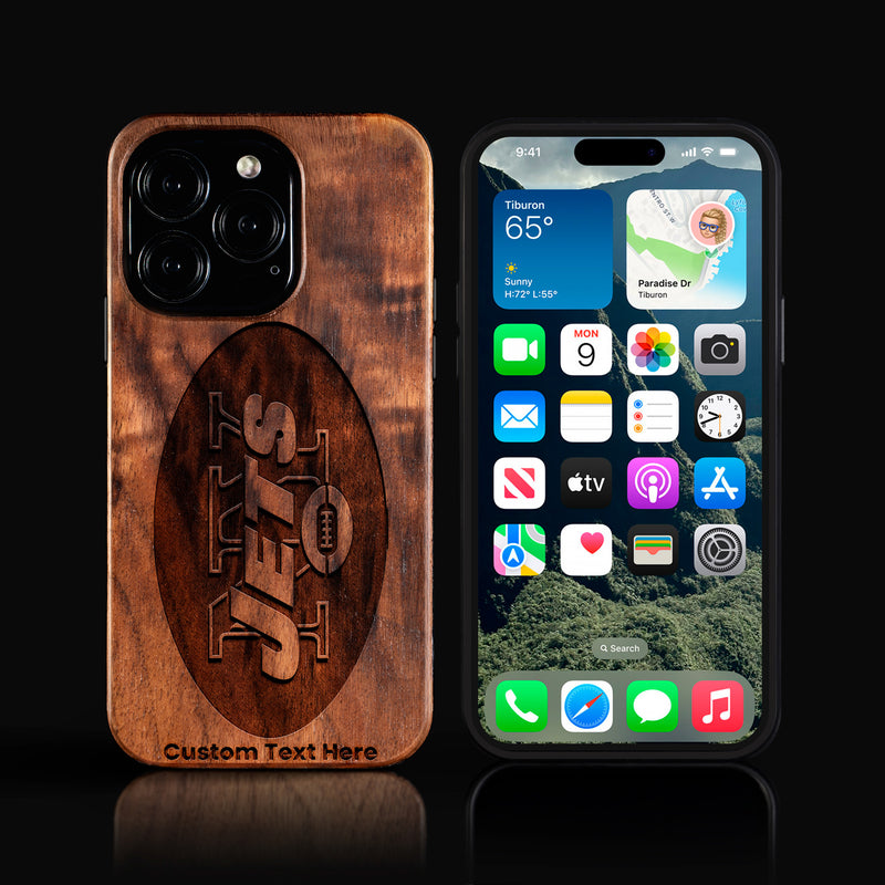 Custom New York Jets iPhone 16/16 Pro/16 Pro Max/16 Plus Case - Carved Wood Jets Cover