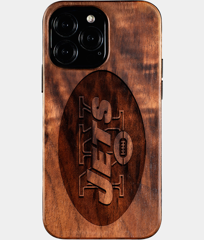 Custom New York Jets iPhone 16/16 Pro/16 Pro Max/16 Plus Case - Wood Jets Cover - Eco-friendly New York Jets iPhone 16 Case - Carved Wood Custom New York Jets Gift For Him - Monogrammed Personalized iPhone 16 Cover By Engraved In Nature