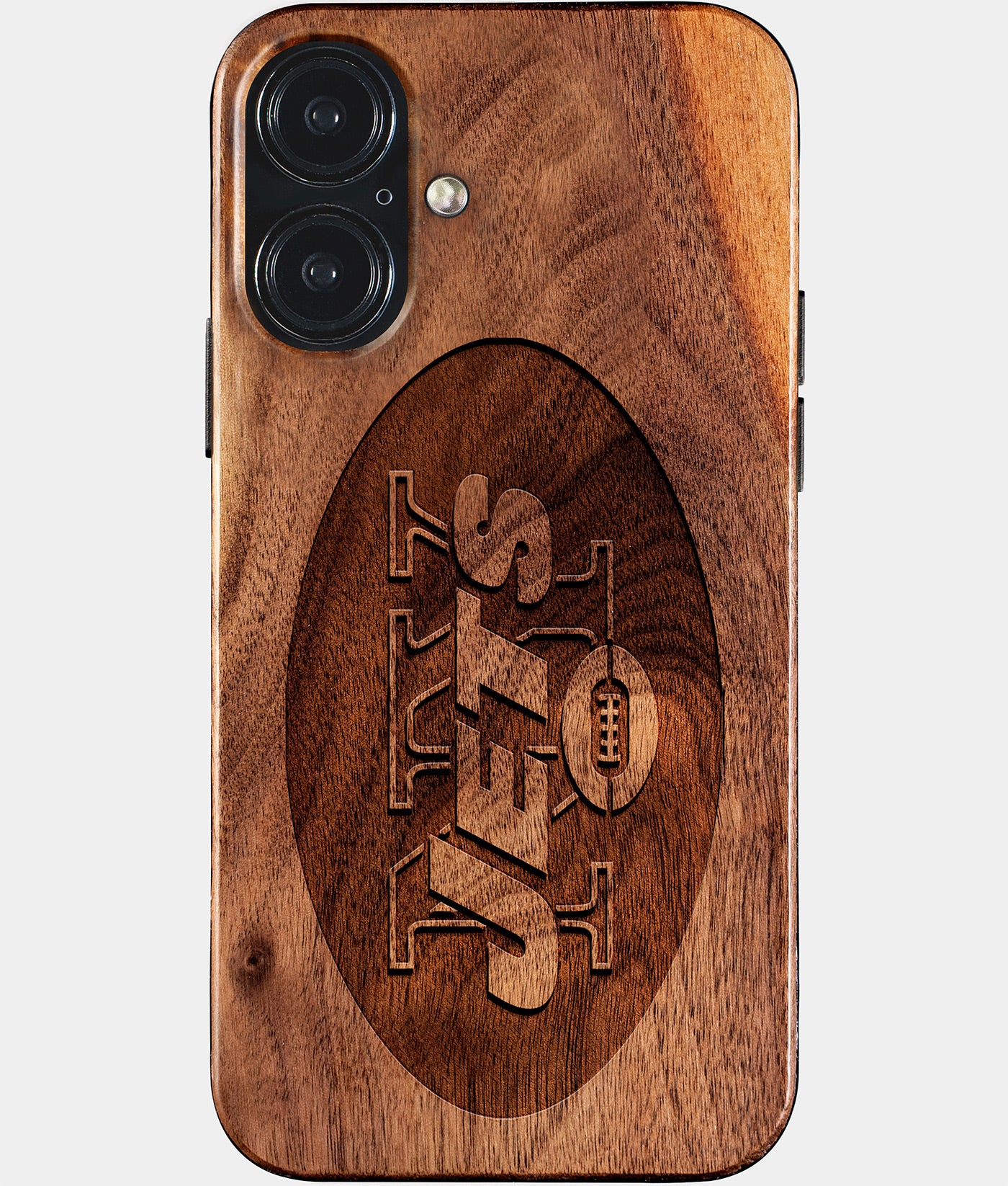 Eco-friendly New York Jets iPhone 17 Case - Carved Wood Custom New York Jets Gift For Him - Monogrammed Personalized iPhone 17 Cover By Engraved In Nature
