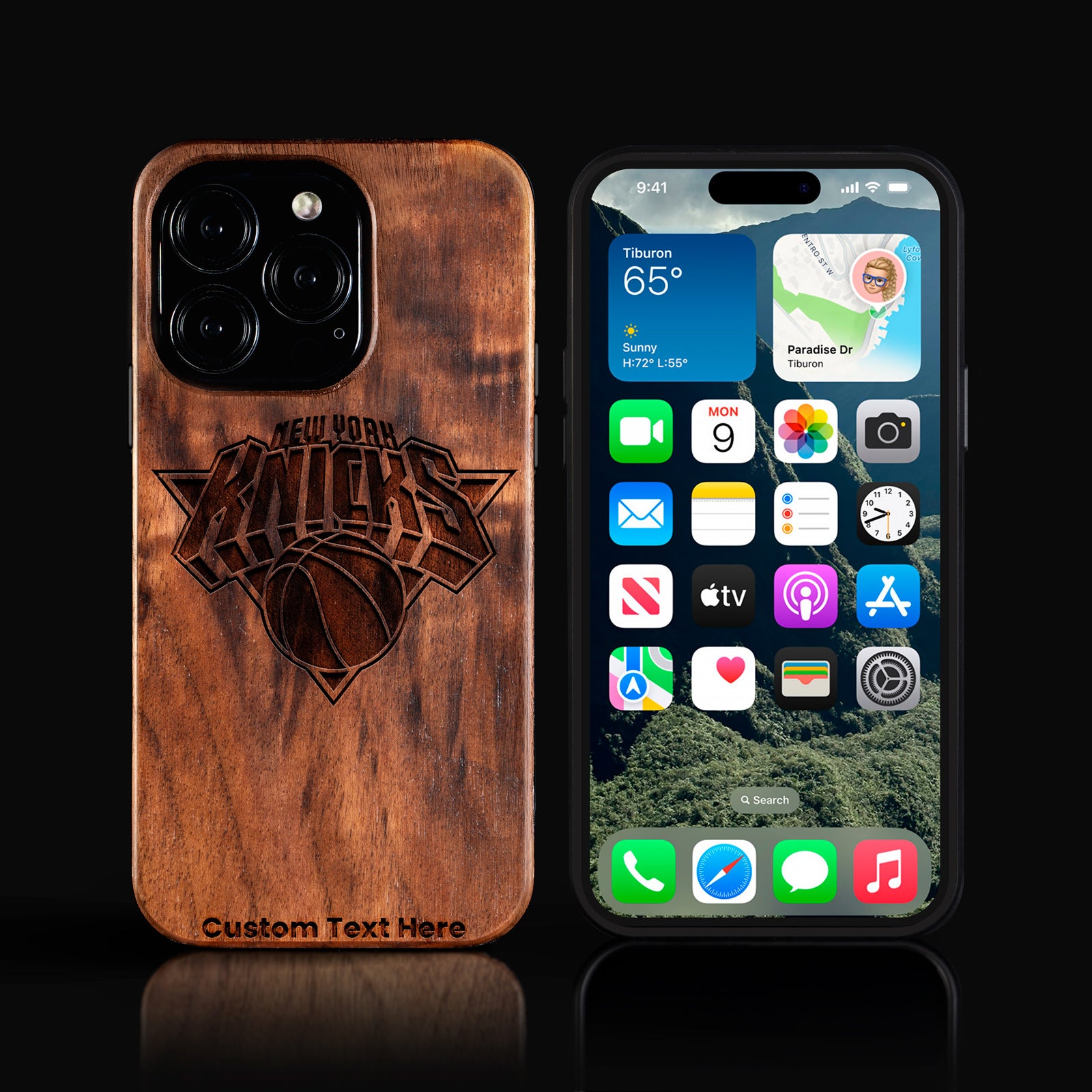 Custom New York Knicks iPhone 16/16 Pro/16 Pro Max/16 Plus Case - Carved Wood Knicks Cover