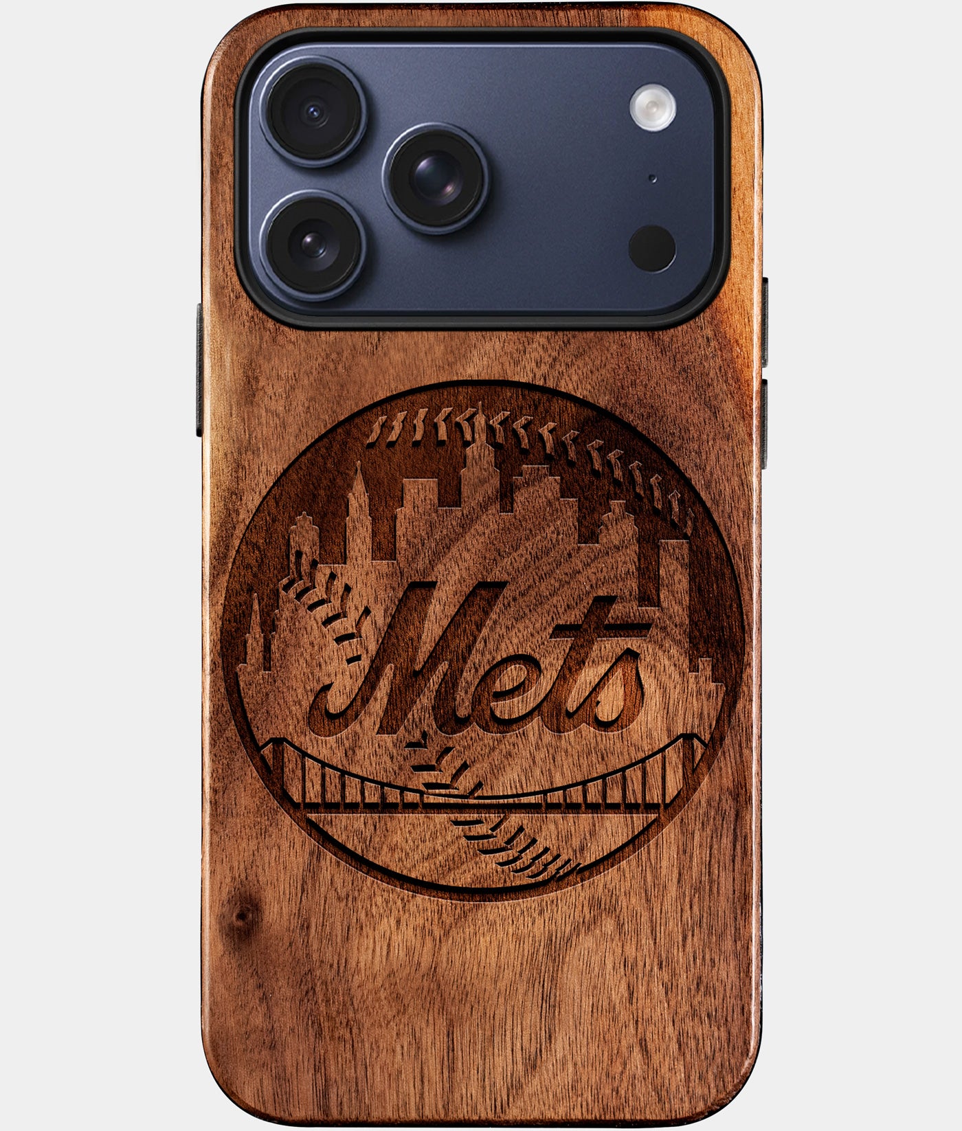 Eco-friendly New York Mets iPhone 17 Pro Max Case - Carved Wood Custom New York Mets Gift For Him - Monogrammed Personalized iPhone 17 Pro Max Cover By Engraved In Nature
