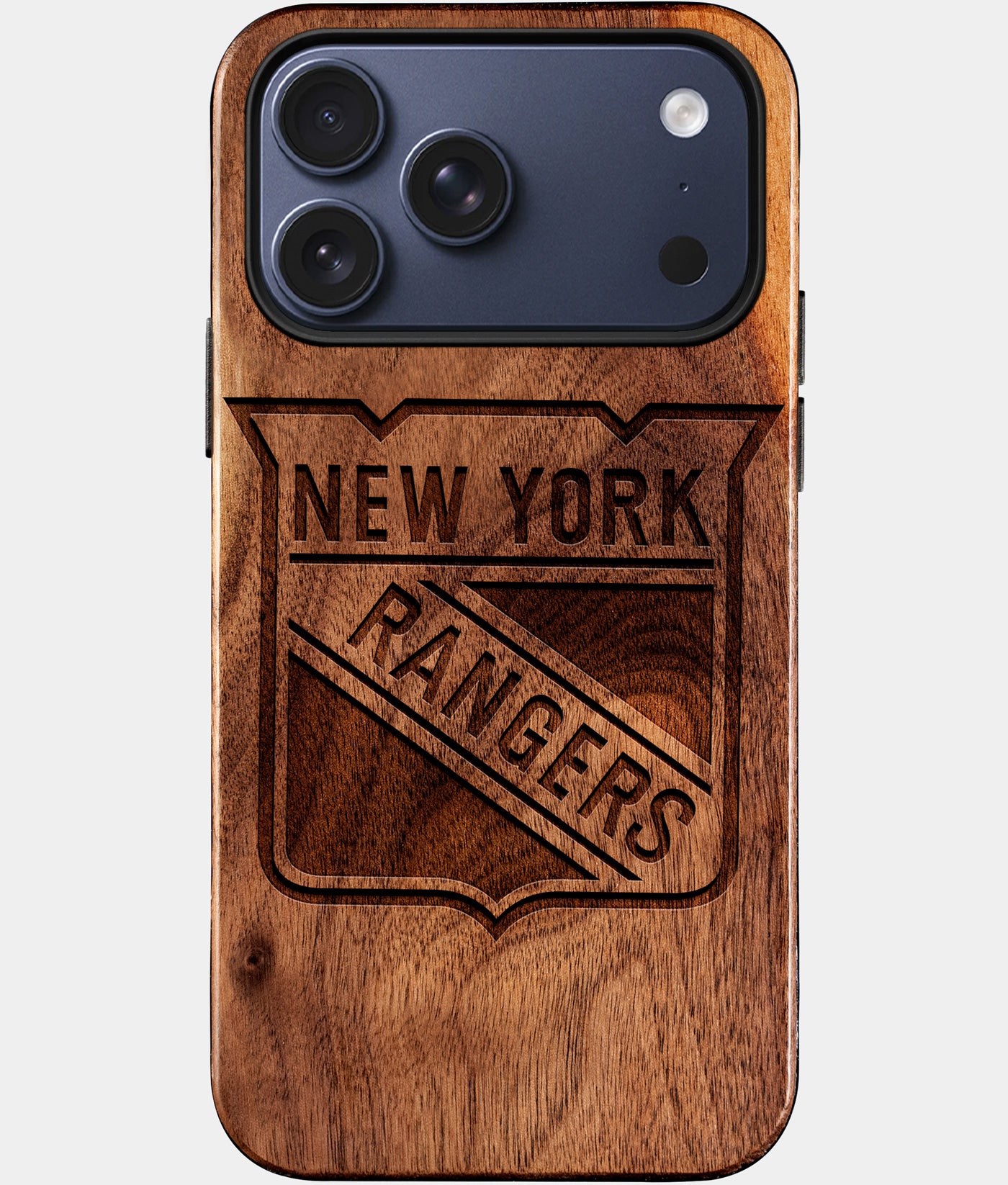 Eco-friendly New York Rangers iPhone 17 Pro Max Case - Carved Wood Custom New York Rangers Gift For Him - Monogrammed Personalized iPhone 17 Pro Max Cover By Engraved In Nature