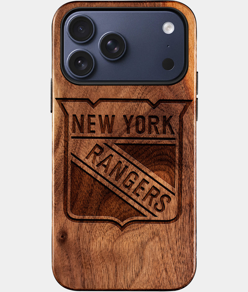 Eco-friendly New York Rangers iPhone 17 Pro Max Case - Carved Wood Custom New York Rangers Gift For Him - Monogrammed Personalized iPhone 17 Pro Max Cover By Engraved In Nature