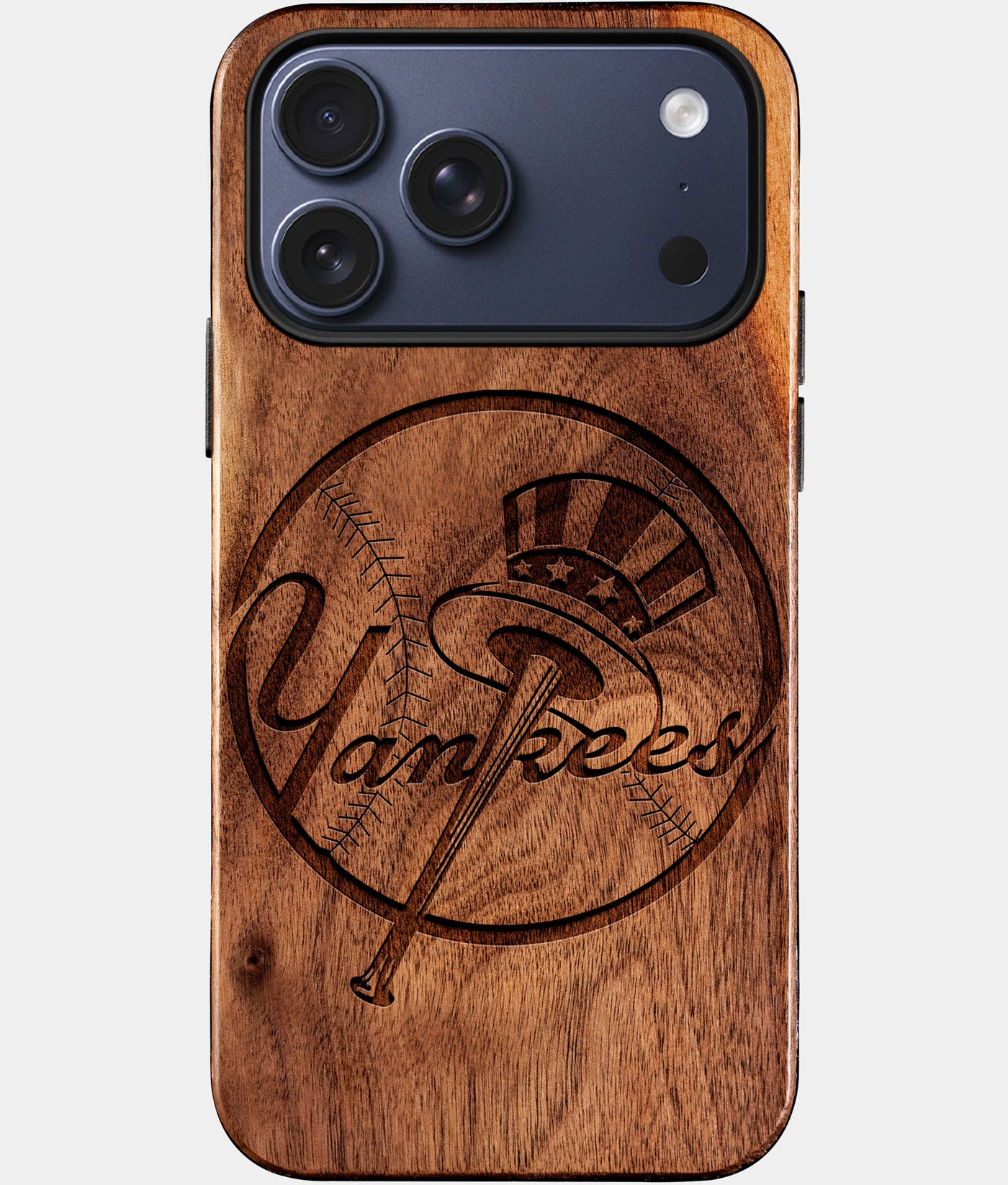 Eco-friendly New York Yankees iPhone 17 Pro Max Case - Carved Wood Custom New York Yankees Gift For Him - Monogrammed Personalized iPhone 17 Pro Max Cover By Engraved In Nature