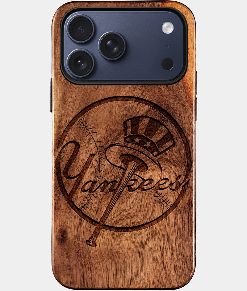 Eco-friendly New York Yankees iPhone 17 Pro Max Case - Carved Wood Custom New York Yankees Gift For Him - Monogrammed Personalized iPhone 17 Pro Max Cover By Engraved In Nature