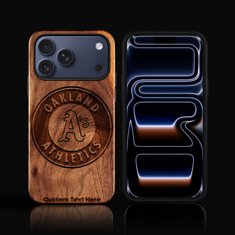 Custom Oakland Athletics iPhone 17/17 Pro/17 Pro Max/17 Air Case - Carved Wood Athletics Cover