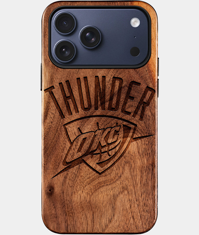 Eco-friendly OKC Thunder iPhone 17 Pro Max Case - Carved Wood Custom OKC Thunder Gift For Him - Monogrammed Personalized iPhone 17 Pro Max Cover By Engraved In Nature