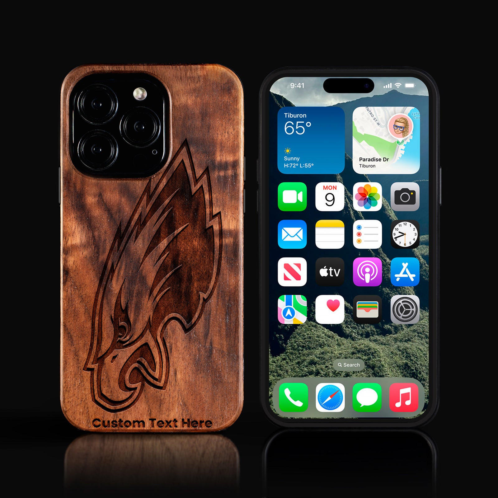 Custom Philadelphia Eagles iPhone 16/16 Pro/16 Pro Max/16 Plus Case - Carved Wood Eagles Cover