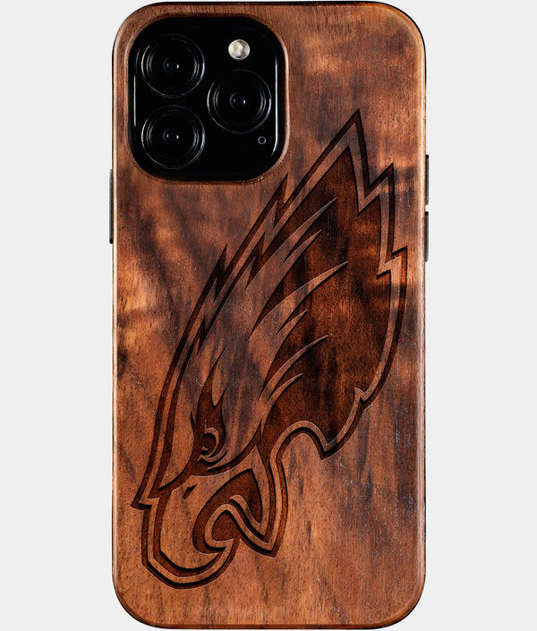 Custom Philadelphia Eagles iPhone 16/16 Pro/16 Pro Max/16 Plus Case - Wood Eagles Cover - Eco-friendly Philadelphia Eagles iPhone 16 Case - Carved Wood Custom Philadelphia Eagles Gift For Him - Monogrammed Personalized iPhone 16 Cover By Engraved In Nature