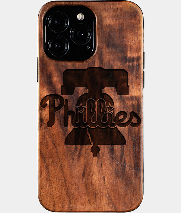 Custom Philadelphia Phillies iPhone 16/16 Pro/16 Pro Max/16 Plus Case - Wood Phillies Cover - Eco-friendly Philadelphia Phillies iPhone 16 Case - Carved Wood Custom Philadelphia Phillies Gift For Him - Monogrammed Personalized iPhone 16 Cover By Engraved In Nature