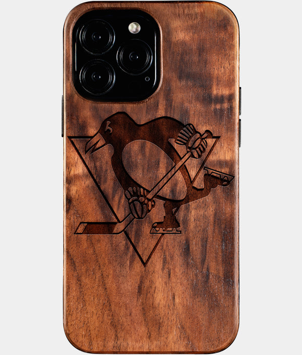 Custom Pittsburgh Penguins iPhone 16/16 Pro/16 Pro Max/16 Plus Case - Wood Penguins Cover - Eco-friendly Pittsburgh Penguins iPhone 16 Case - Carved Wood Custom Pittsburgh Penguins Gift For Him - Monogrammed Personalized iPhone 16 Cover By Engraved In Nature