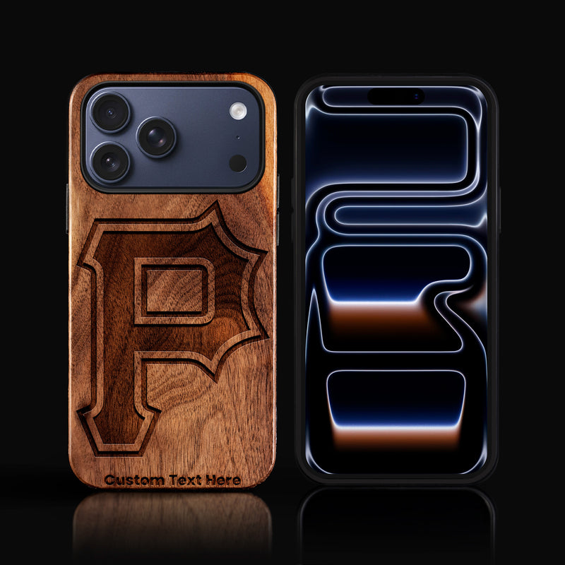 Custom Pittsburgh Pirates iPhone 17/17 Pro/17 Pro Max/17 Air Case - Carved Wood Pittsburgh Pirates Cover