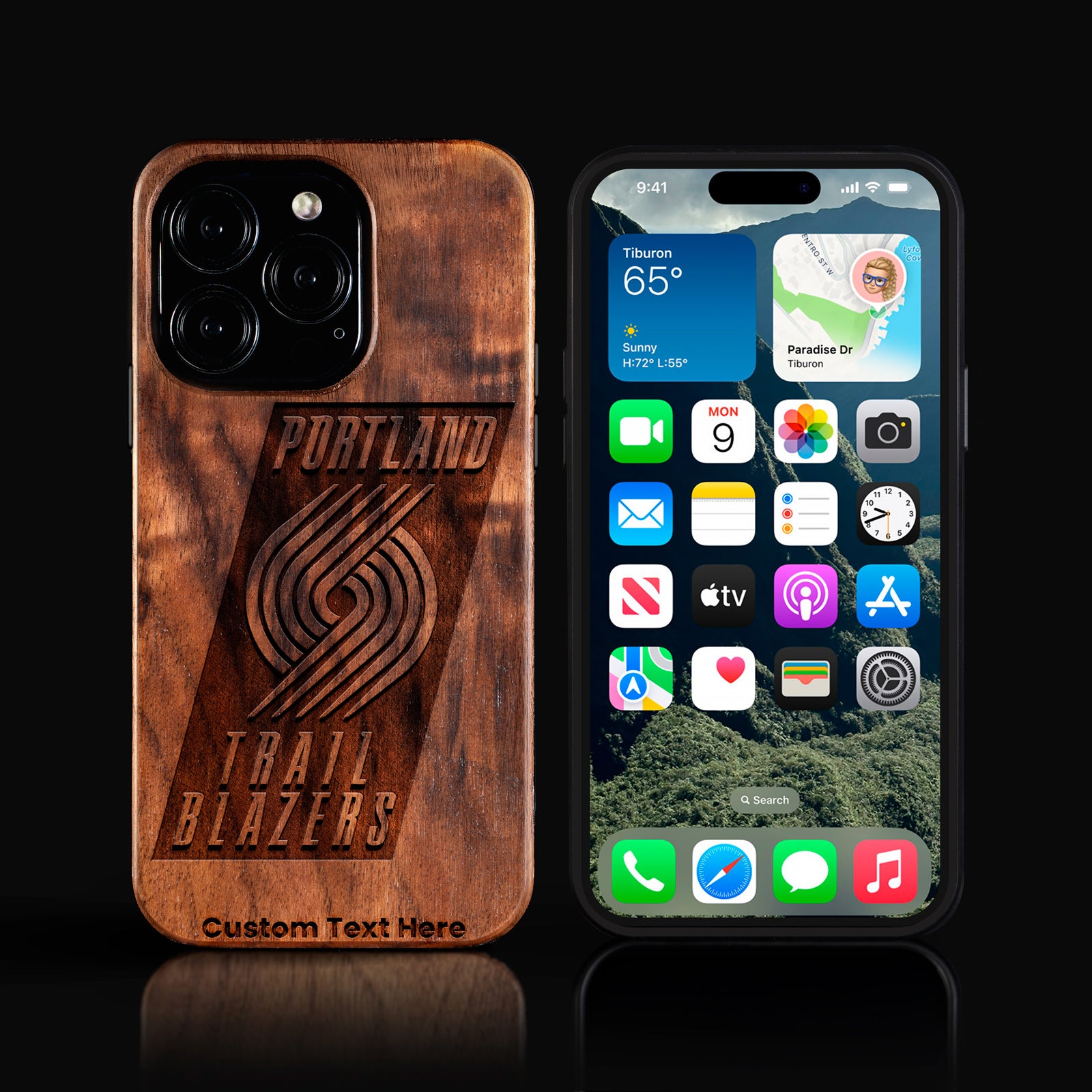 Custom Portland Trail Blazers iPhone 16/16 Pro/16 Pro Max/16 Plus Case - Carved Wood TrailBlazers Cover