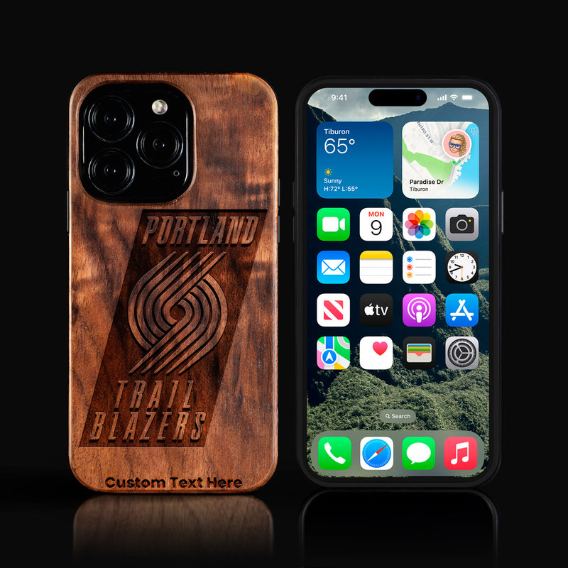 Custom Portland Trail Blazers iPhone 16/16 Pro/16 Pro Max/16 Plus Case - Carved Wood TrailBlazers Cover
