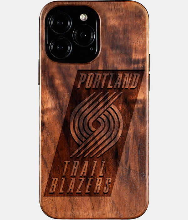 Custom Portland Trail Blazers iPhone 16/16 Pro/16 Pro Max/16 Plus Case - Wood TrailBlazers Cover - Eco-friendly Portland Trail Blazers iPhone 16 Case - Carved Wood Custom Portland Trail Blazers Gift For Him - Monogrammed Personalized iPhone 16 Cover By Engraved In Nature