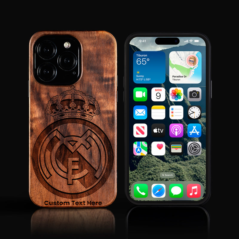 Custom Real Madrid C.F. iPhone 16/16 Pro/16 Pro Max/16 Plus Case - Carved Wood Real Madrid C.F. Cover