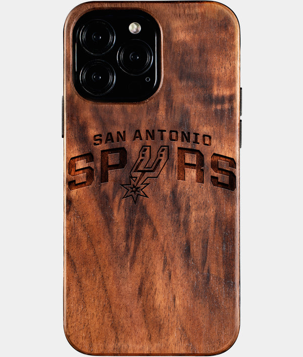 Custom San Antonio Spurs iPhone 16/16 Pro/16 Pro Max/16 Plus Case - Wood Spurs Cover - Eco-friendly San Antonio Spurs iPhone 16 Case - Carved Wood Custom San Antonio Spurs Gift For Him - Monogrammed Personalized iPhone 16 Cover By Engraved In Nature