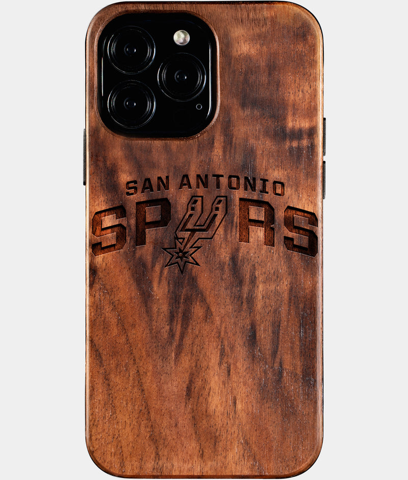 Custom San Antonio Spurs iPhone 16/16 Pro/16 Pro Max/16 Plus Case - Wood Spurs Cover - Eco-friendly San Antonio Spurs iPhone 16 Case - Carved Wood Custom San Antonio Spurs Gift For Him - Monogrammed Personalized iPhone 16 Cover By Engraved In Nature