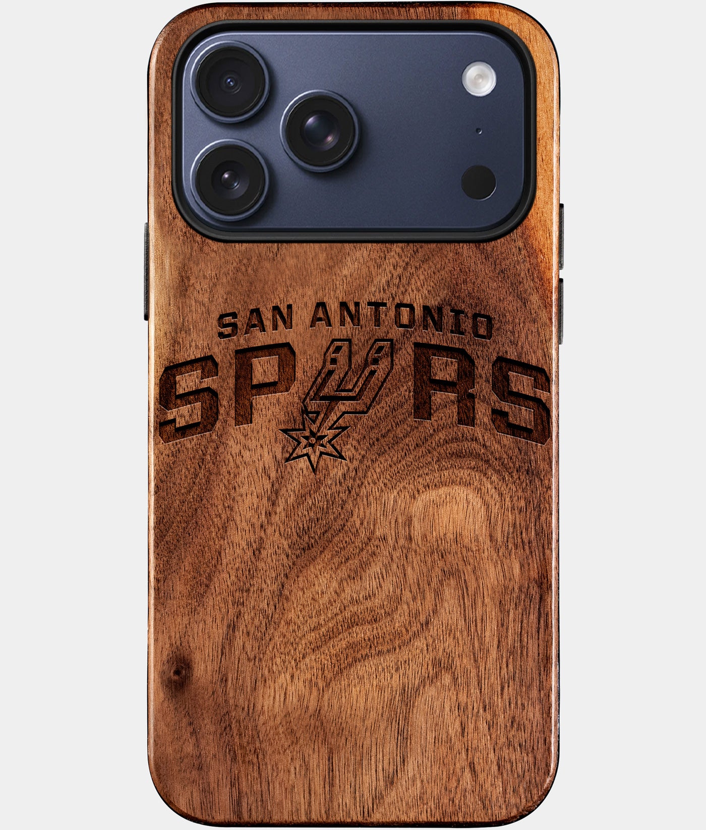 Eco-friendly San Antonio Spurs iPhone 17 Pro Case - Carved Wood Custom San Antonio Spurs Gift For Him - Monogrammed Personalized iPhone 17 Pro Cover By Engraved In Nature