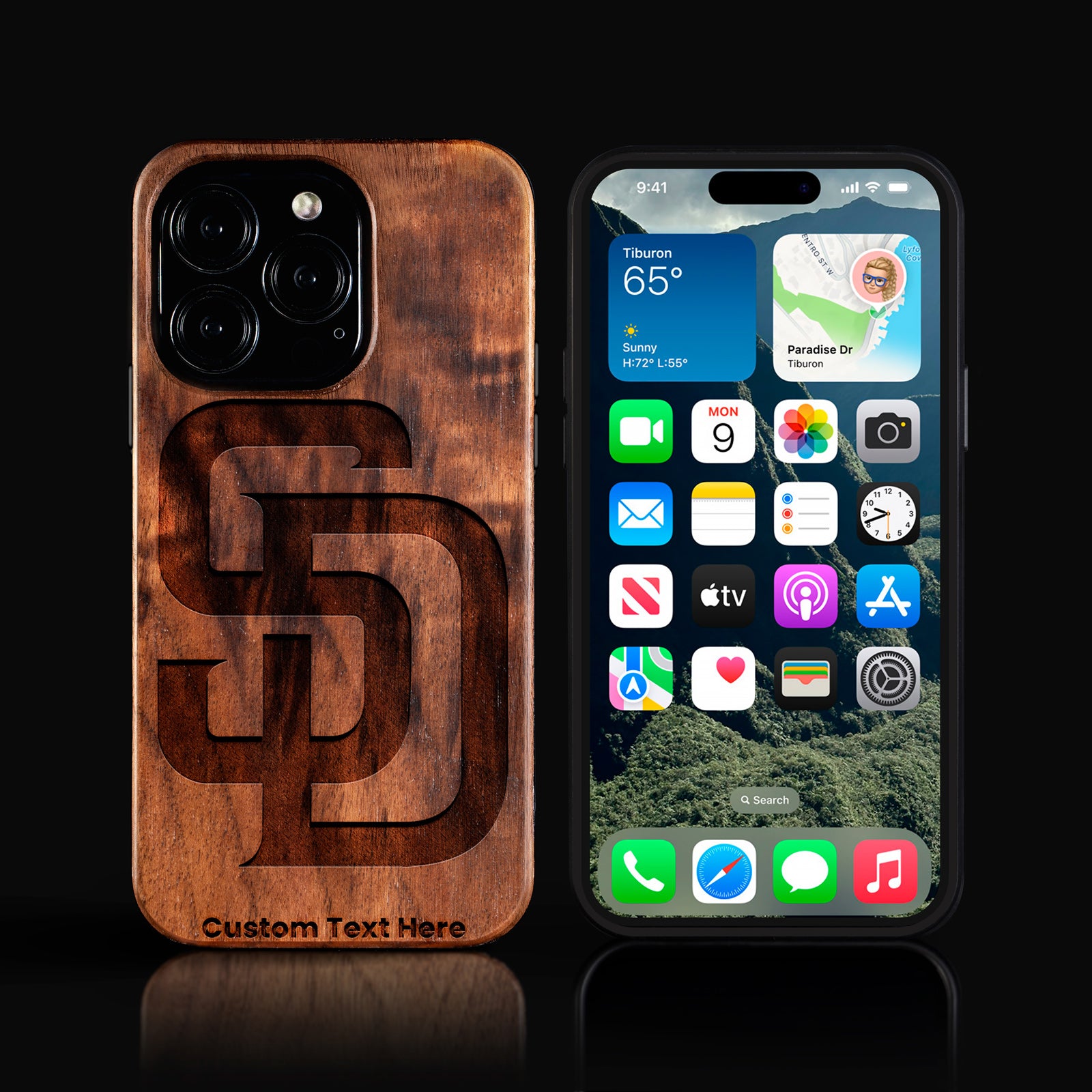 Custom San Diego Padres iPhone 16/16 Pro/16 Pro Max/16 Plus Case - Carved Wood Padres Cover