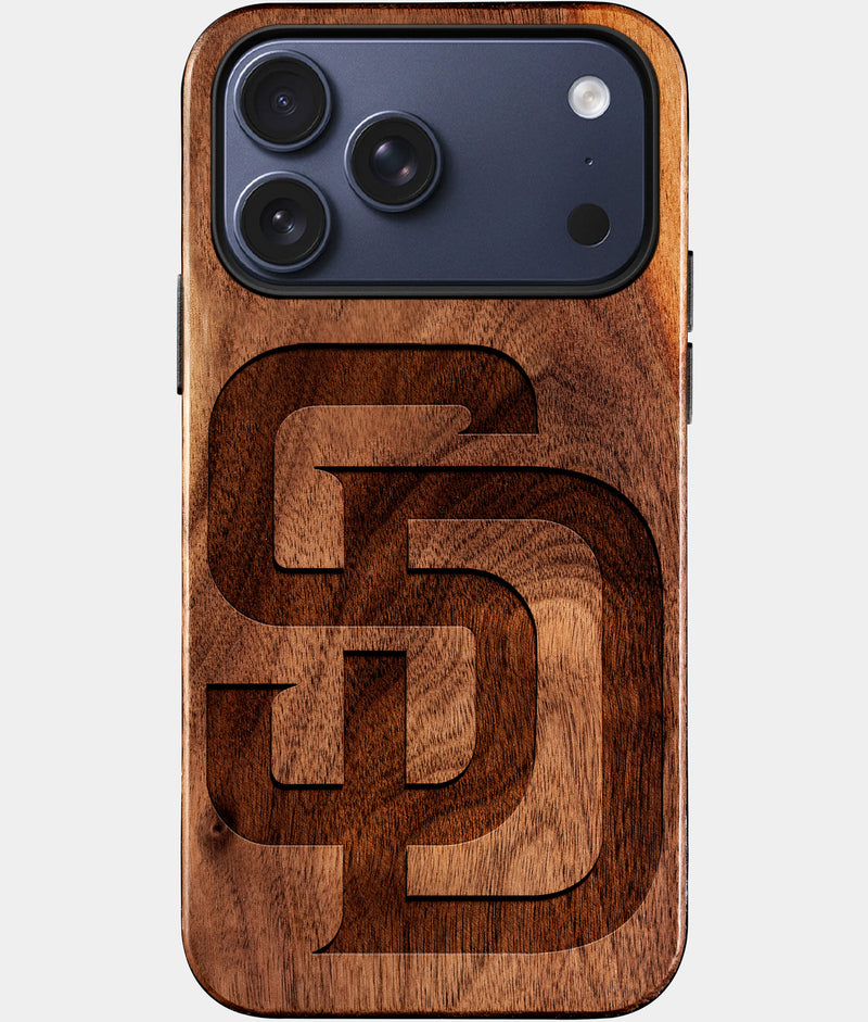 Eco-friendly San Diego Padres iPhone 17 Pro Max Case - Carved Wood Custom San Diego Padres Gift For Him - Monogrammed Personalized iPhone 17 Pro Max Cover By Engraved In Nature