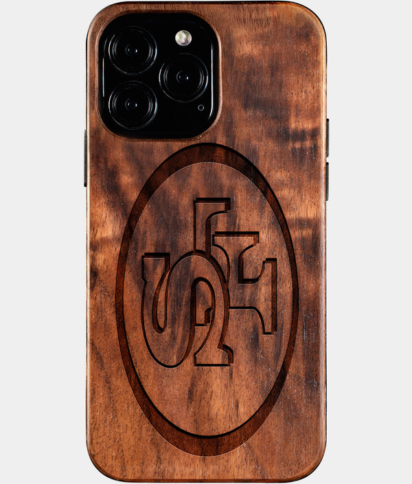 Custom San Francisco 49ers iPhone 16/16 Pro/16 Pro Max/16 Plus Case - Wood 49ers Cover - Eco-friendly San Francisco 49Ers iPhone 16 Case - Carved Wood Custom San Francisco 49Ers Gift For Him - Monogrammed Personalized iPhone 16 Cover By Engraved In Nature