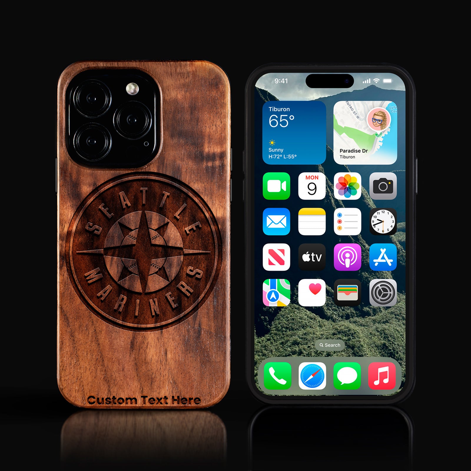 Custom Seattle Mariners iPhone 16/16 Pro/16 Pro Max/16 Plus Case - Carved Wood Mariners Cover